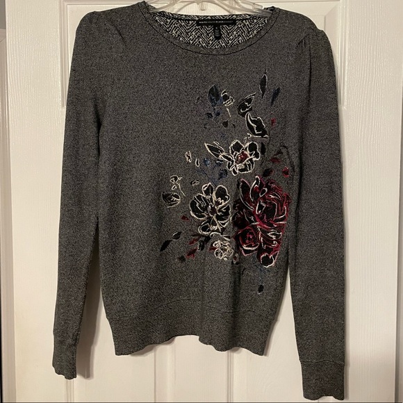 White House Black Market Sweaters - White House Black Market Floral Embroidered Sweater